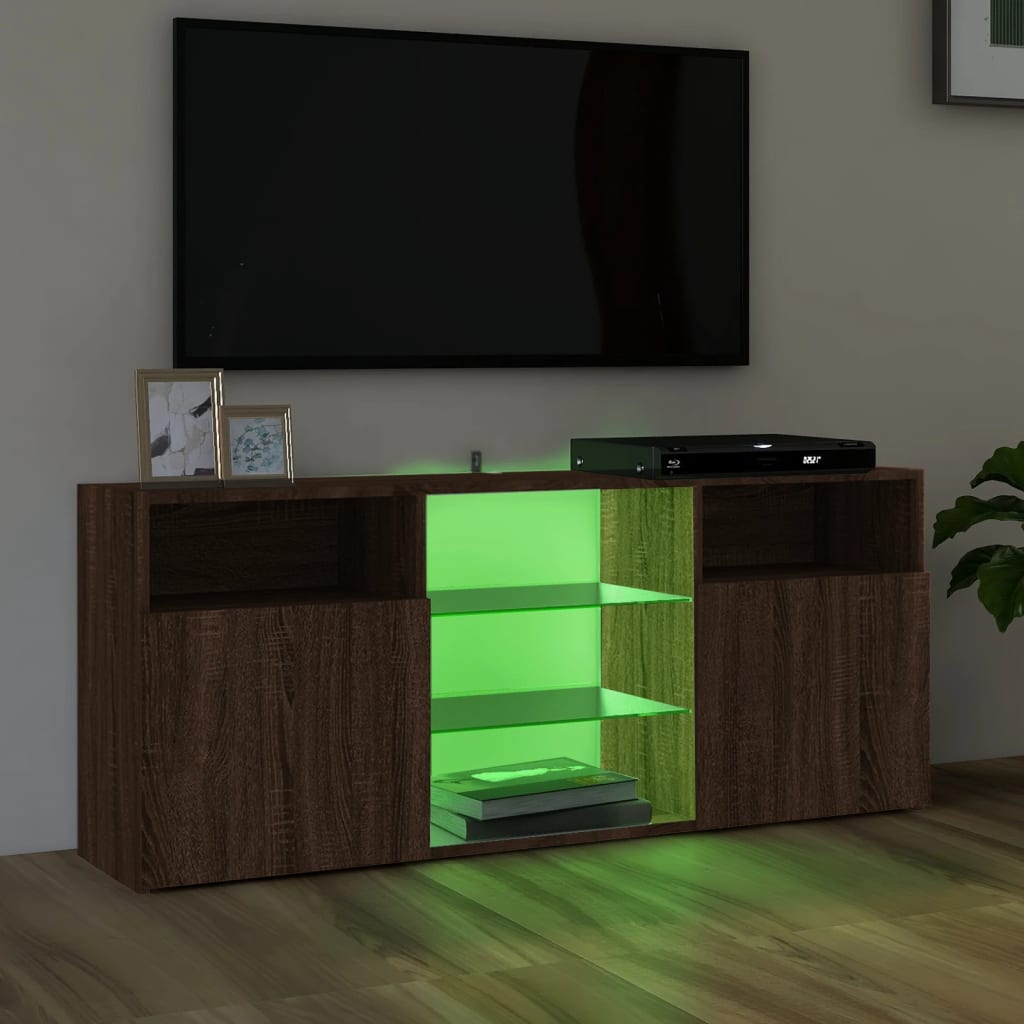vidaXL Comodă TV cu lumini LED, stejar maro, 120x30x50 cm