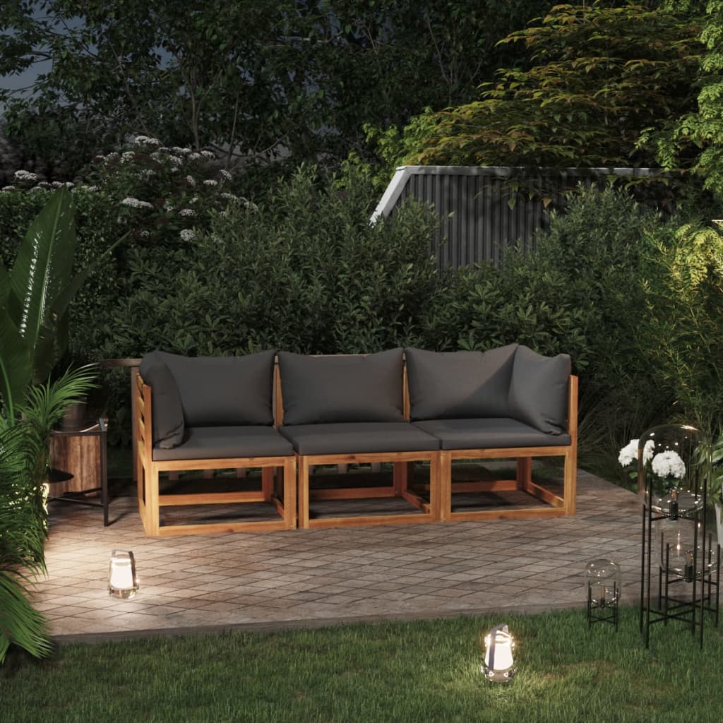 vidaXL Canapea de grădină 3 locuri cu perne, lemn masiv acacia