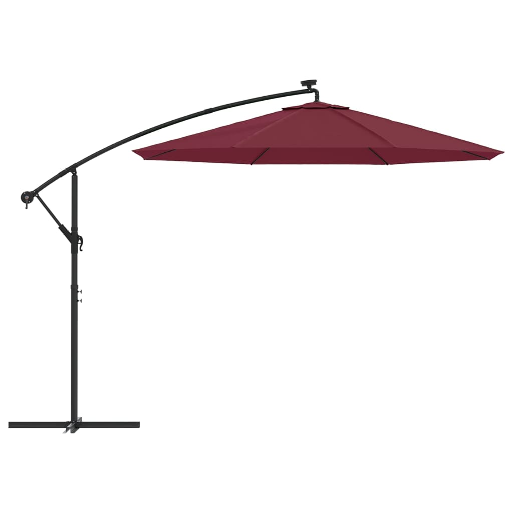 vidaXL Umbrelă suspendată cu LED și stâlp din oțel, roșu vin