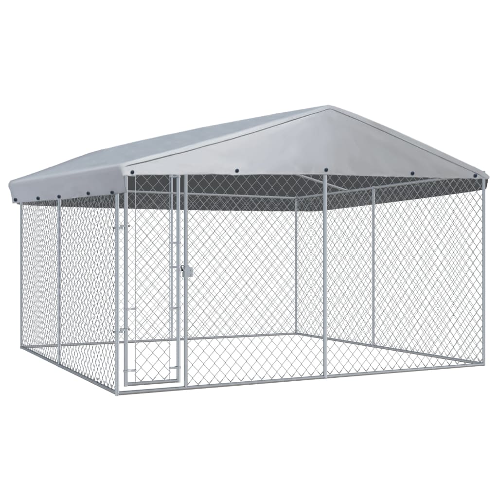 vidaXL Padoc de exterior cu acoperiș pentru câini, 382x382x225 cm
