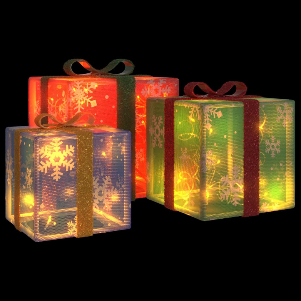 vidaXL Cutii de Crăciun iluminate, 3 buc., 64 LED-uri, alb cald