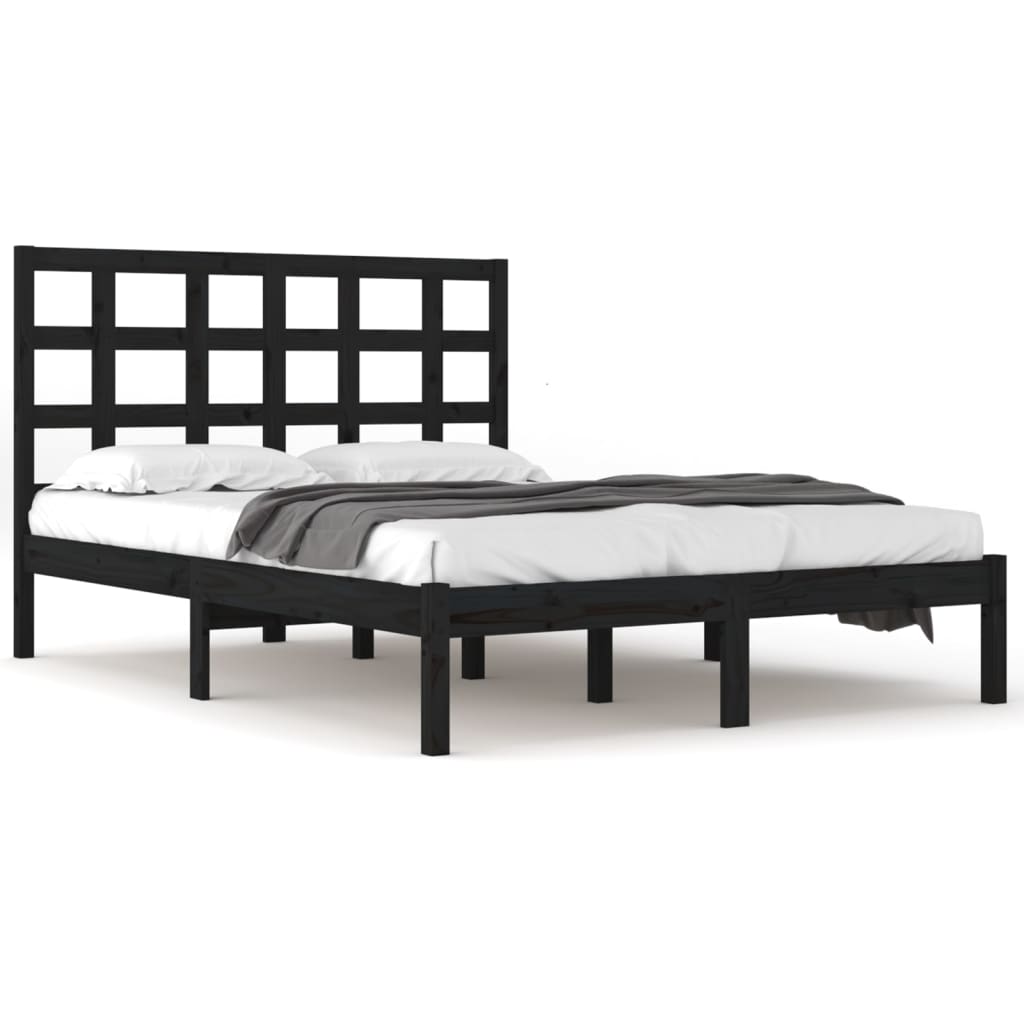 vidaXL Cadru de pat, negru, 200x200 cm, lemn masiv