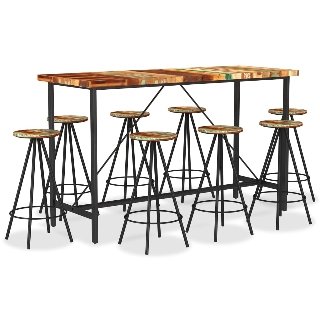 vidaXL Set mobilier de bar, 9 piese, lemn masiv reciclat