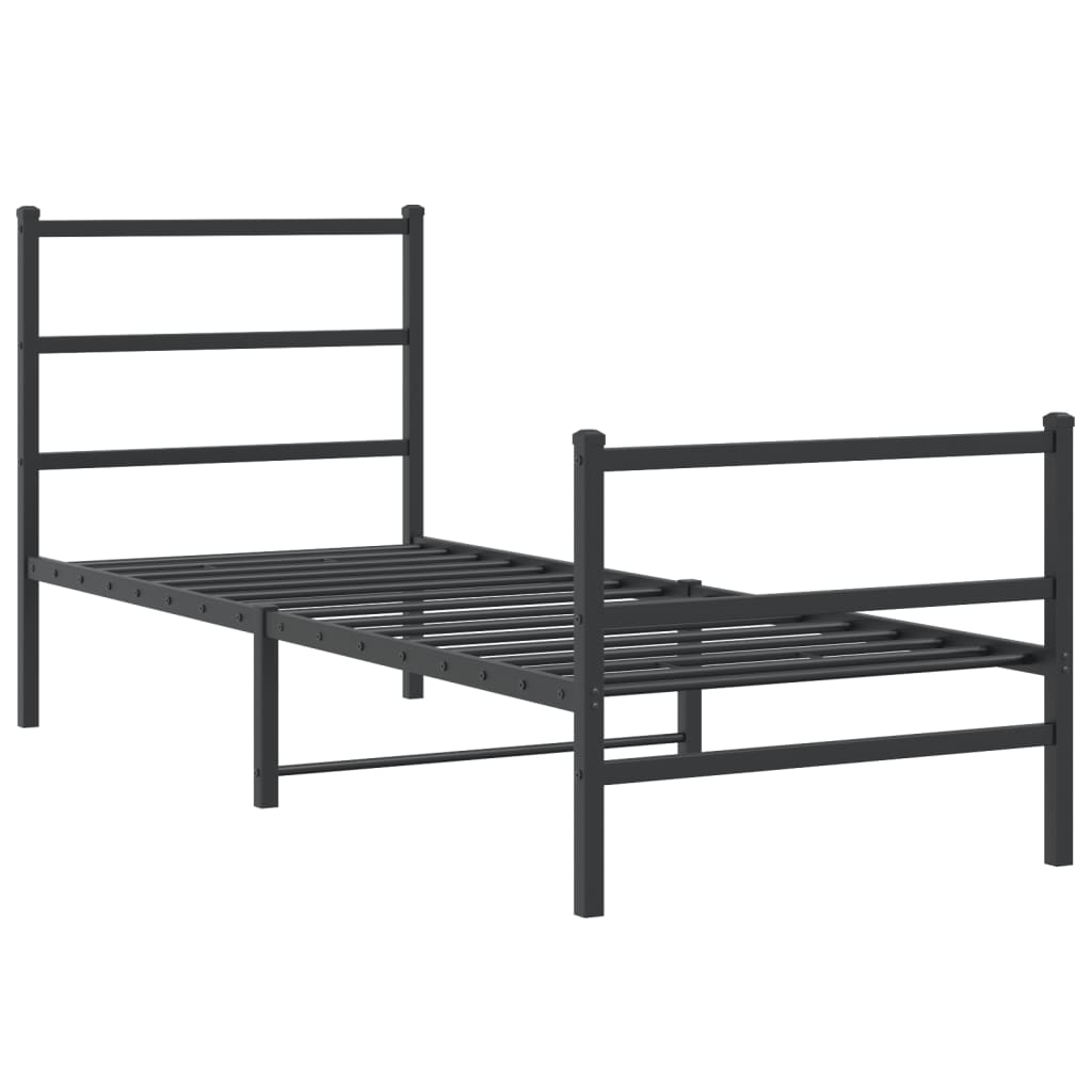 vidaXL Cadru pat metalic cu tăblii de cap/picioare , negru, 75x190 cm