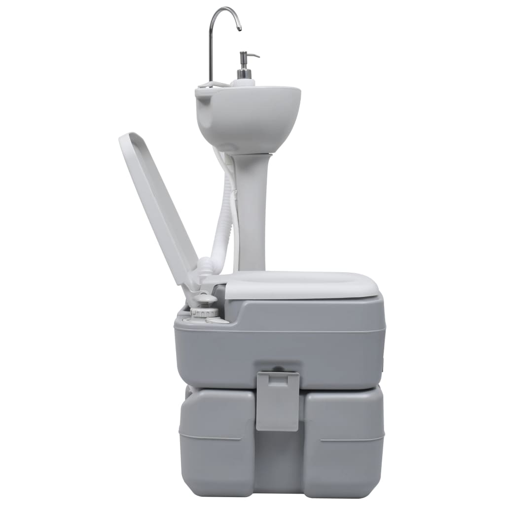vidaXL Set suport chiuvetă și toaletă portabilă pentru camping, gri