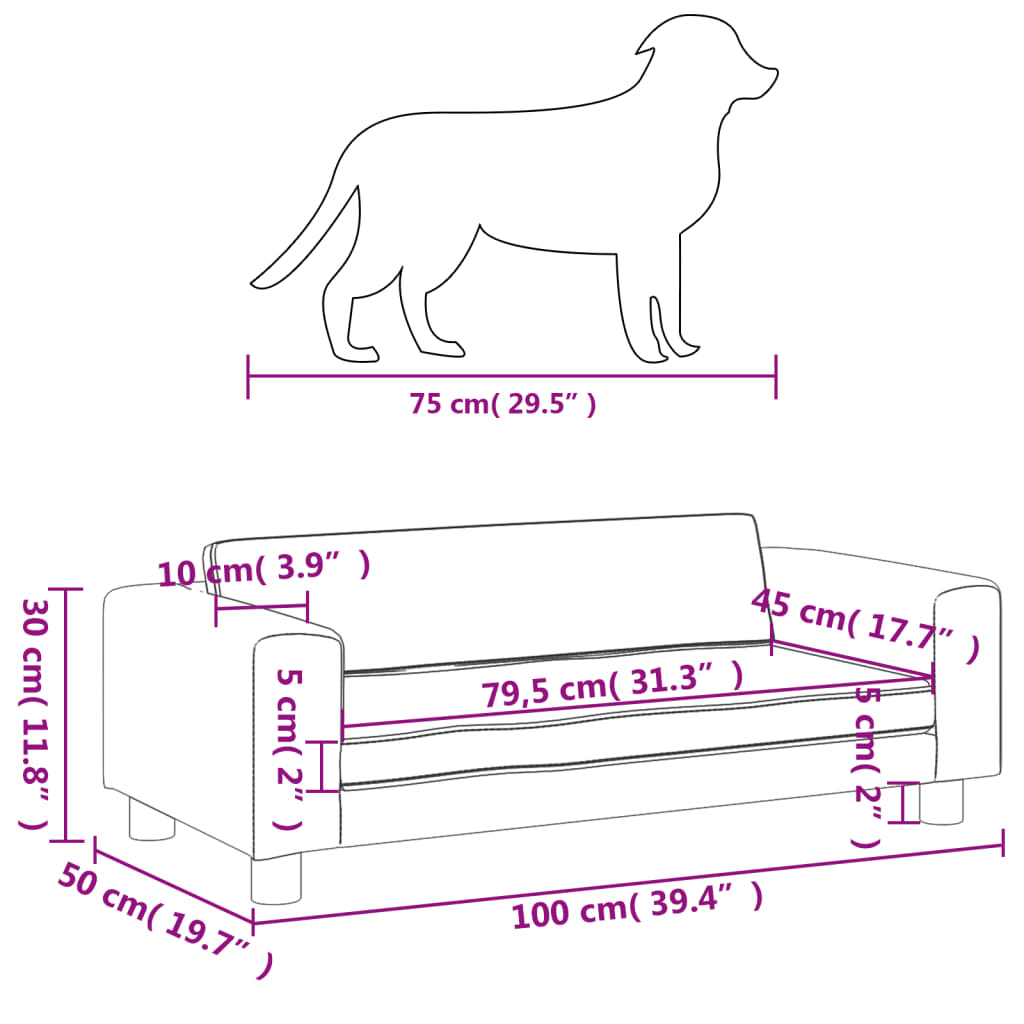 vidaXL Pat pentru câini cu extensie, gri, 100x50x30 cm, piele eco