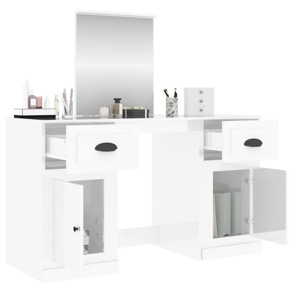 vidaXL Masă de toaletă cu oglindă, alb extralucios, 130x50x132,5 cm