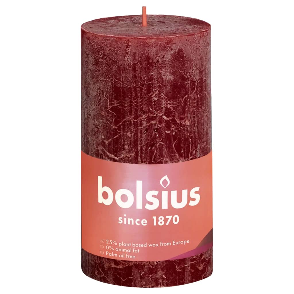 Bolsius Lumânări bloc rustice Shine, 4 buc., roșu catifelat, 130x68 mm
