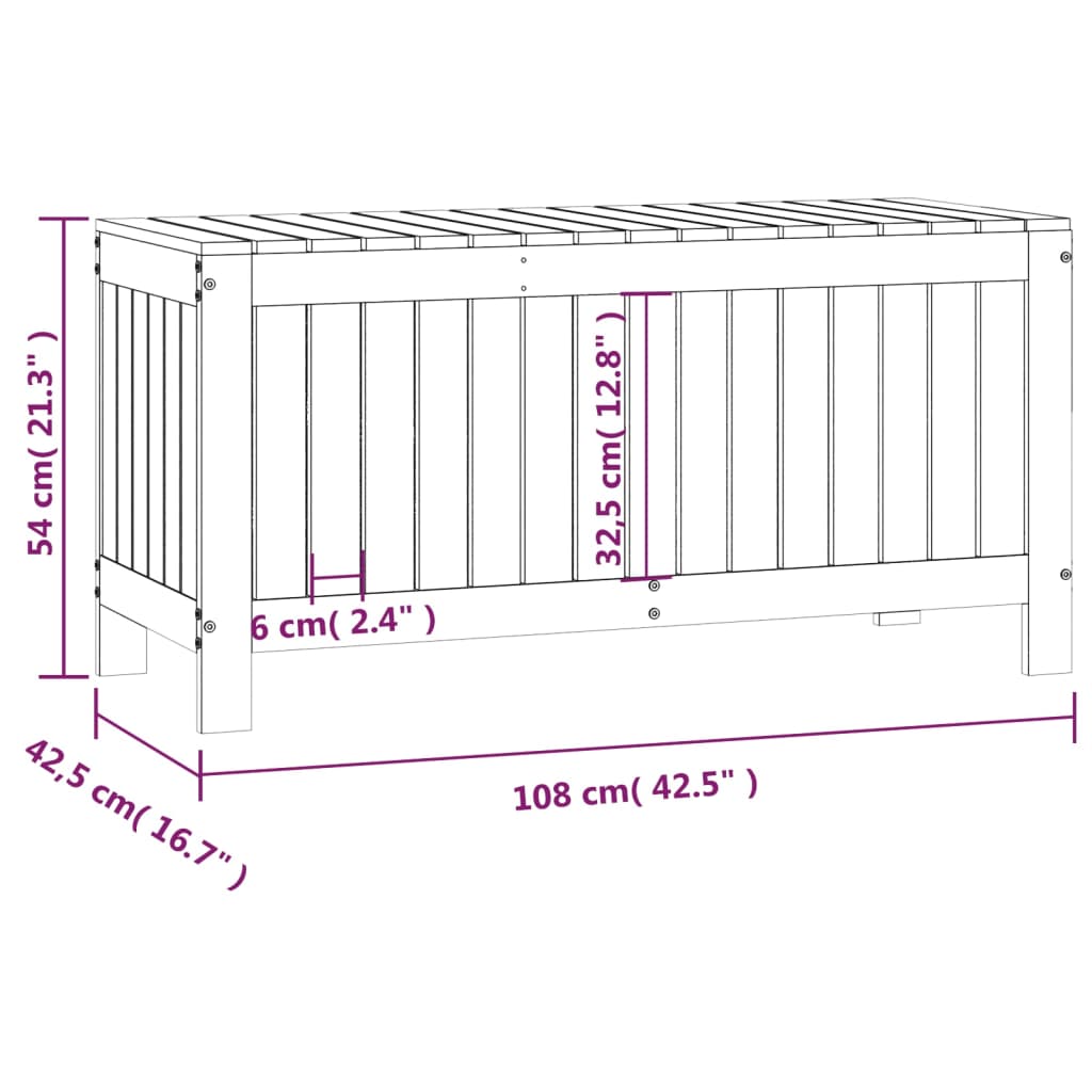 vidaXL Cutie de depozitare grădină, gri, 108x42,5x54 cm lemn masiv pin