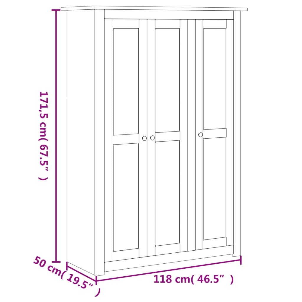 vidaXL Șifonier cu 3 uși, gri, 118 x 50 x 171,5 cm, pin gama Panama