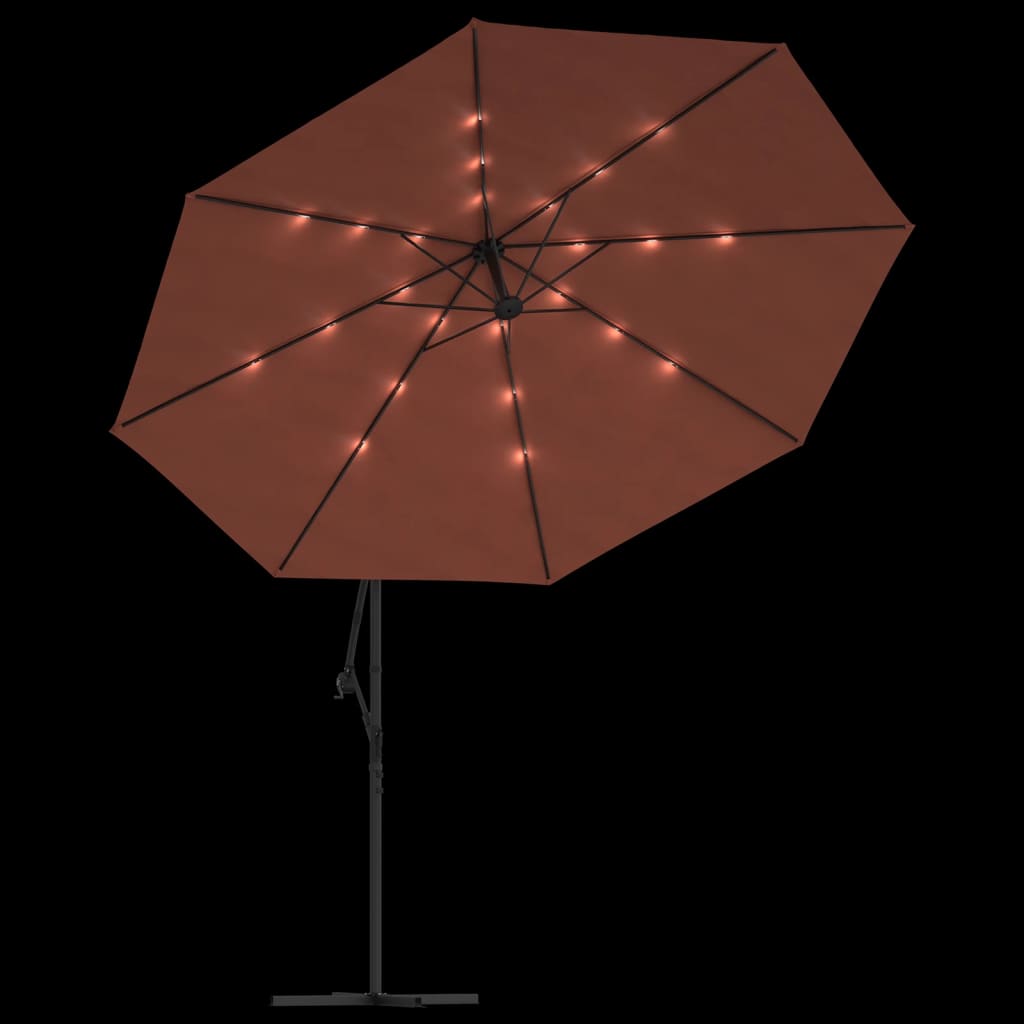 vidaXL Umbrelă în consolă cu LED-uri, cărămiziu, 350 cm