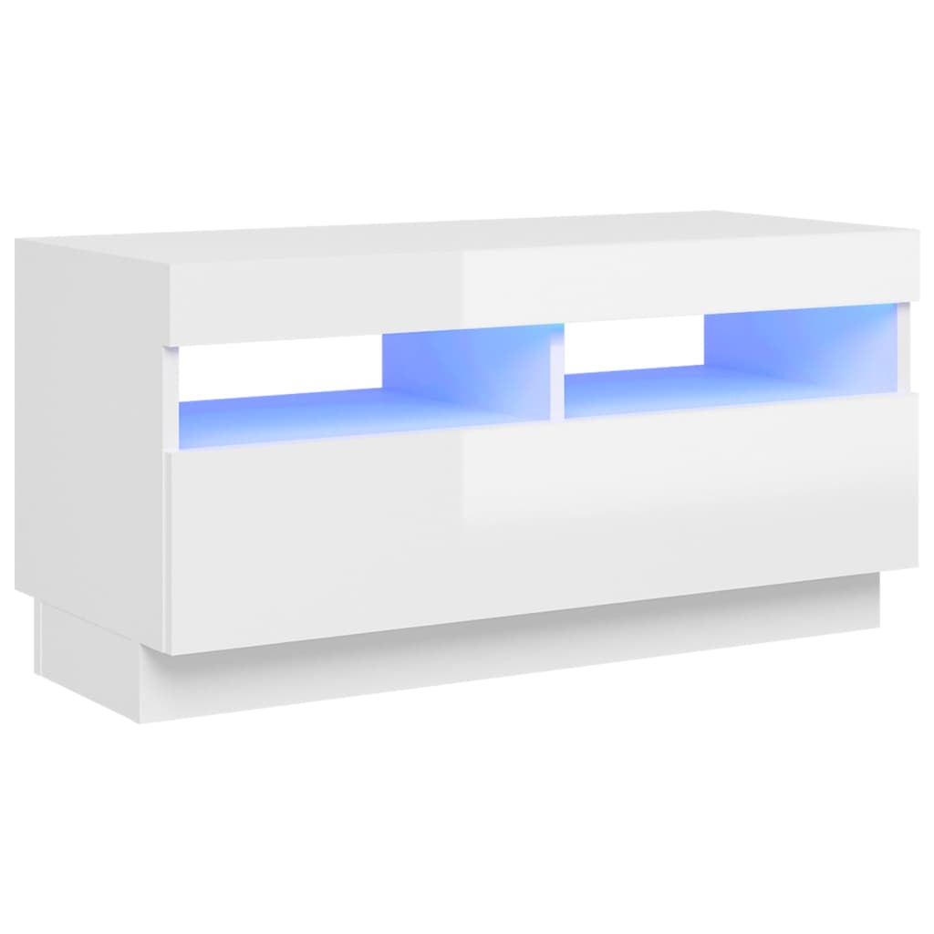 vidaXL Comodă TV cu lumini LED, alb extralucios, 80x35x40 cm