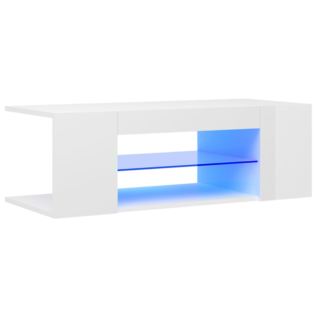 vidaXL Comodă TV cu lumini LED, alb extralucios, 90x39x30 cm