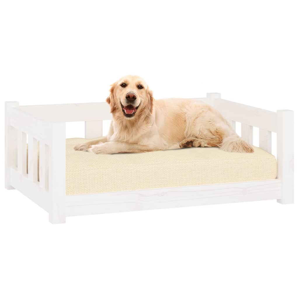 vidaXL Pat de câini, alb, 75,5x55,5x28 cm, lemn masiv de pin