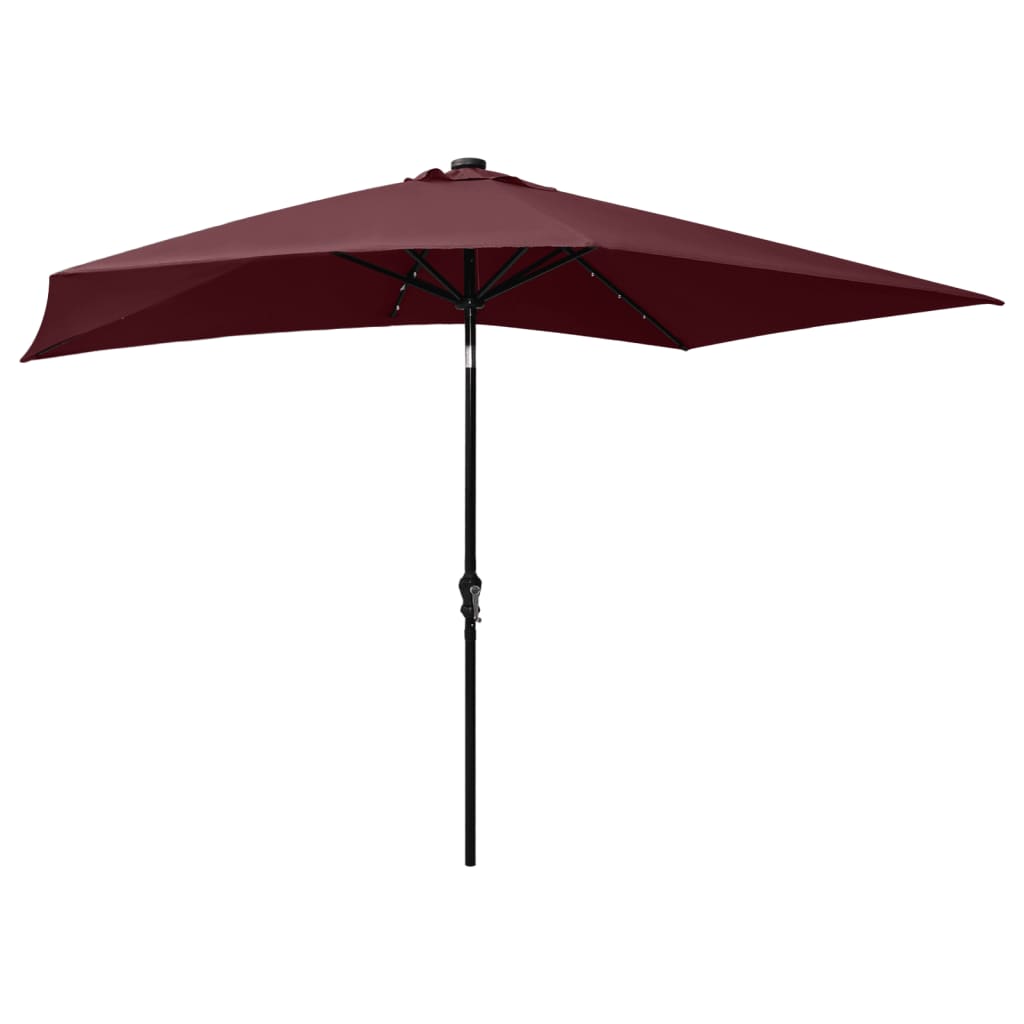 vidaXL Umbrelă de soare cu stâlp din oțel & LED-uri, roșu bordo, 2x3 m