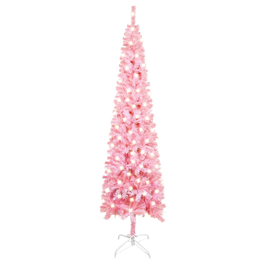 vidaXL Brad de Crăciun pre-iluminat slim, roz, 210 cm