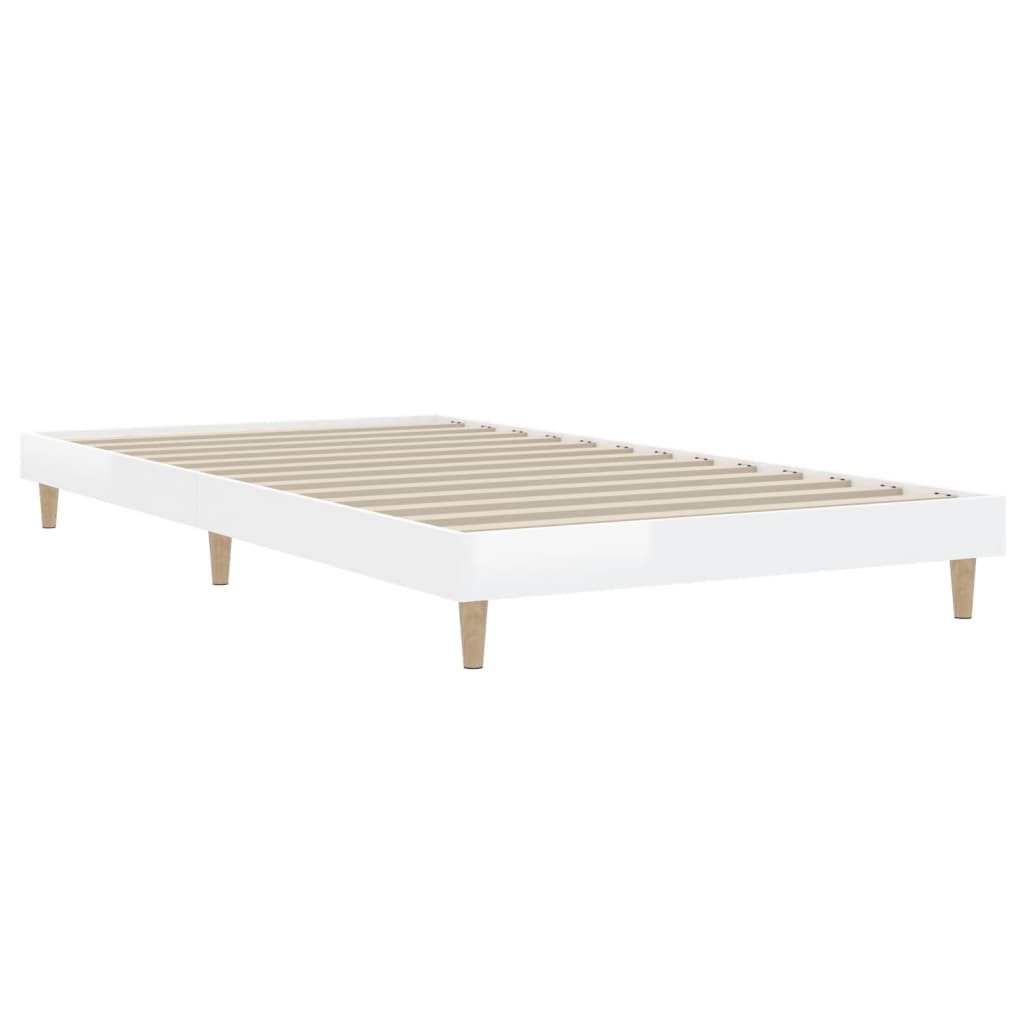vidaXL Cadru de pat, alb extralucios, 90x200 cm, lemn prelucrat
