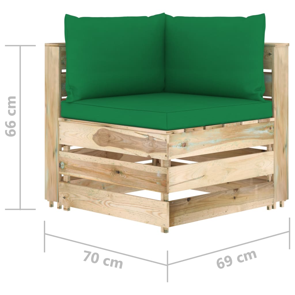 vidaXL Set mobilier grădină cu perne, 3 piese, lemn verde tratat