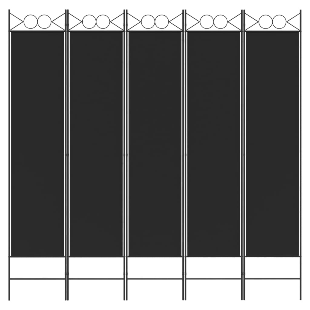 vidaXL Paravan de cameră cu 5 panouri, negru, 200x200 cm, textil