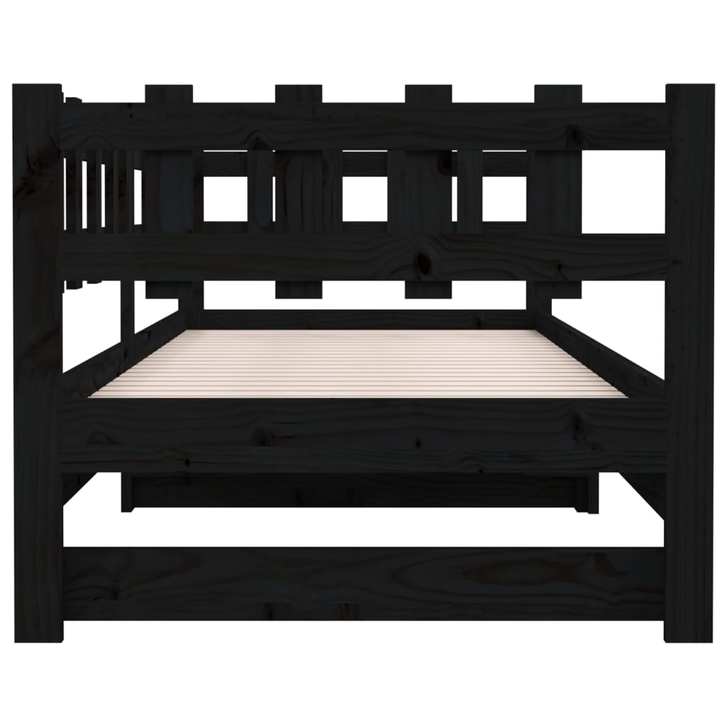 vidaXL Pat de zi extensibil, negru, 2x(90x200) cm, lemn masiv de pin