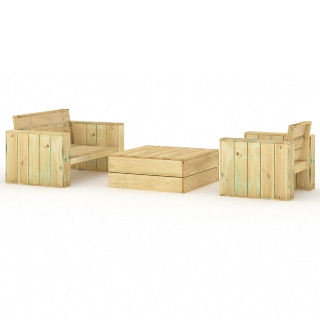 vidaXL Set mobilier de grădină, 3 piese, lemn masiv pin tratat