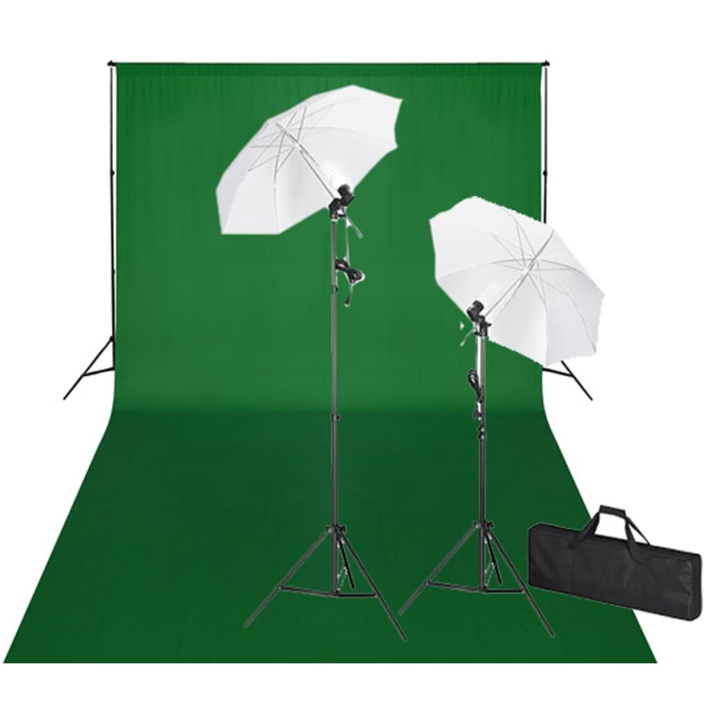 vidaXL Kit studio foto, fundal verde, 600 x 300 & lumini