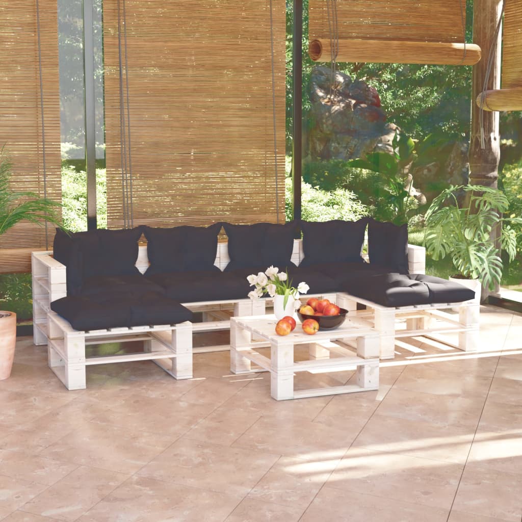 vidaXL Set mobilier grădină din paleți cu perne, 7 piese, lemn de pin