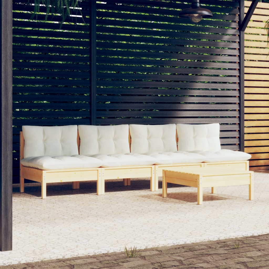 vidaXL Set mobilier grădină cu perne crem, 5 piese, lemn masiv pin