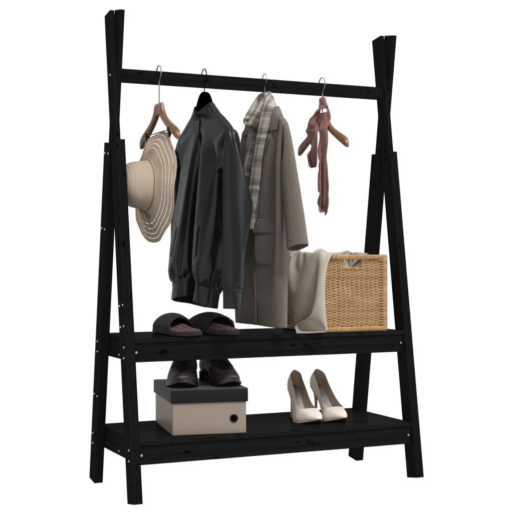 vidaXL Suport pentru haine, negru, 100x45,5x150 cm, lemn masiv de pin