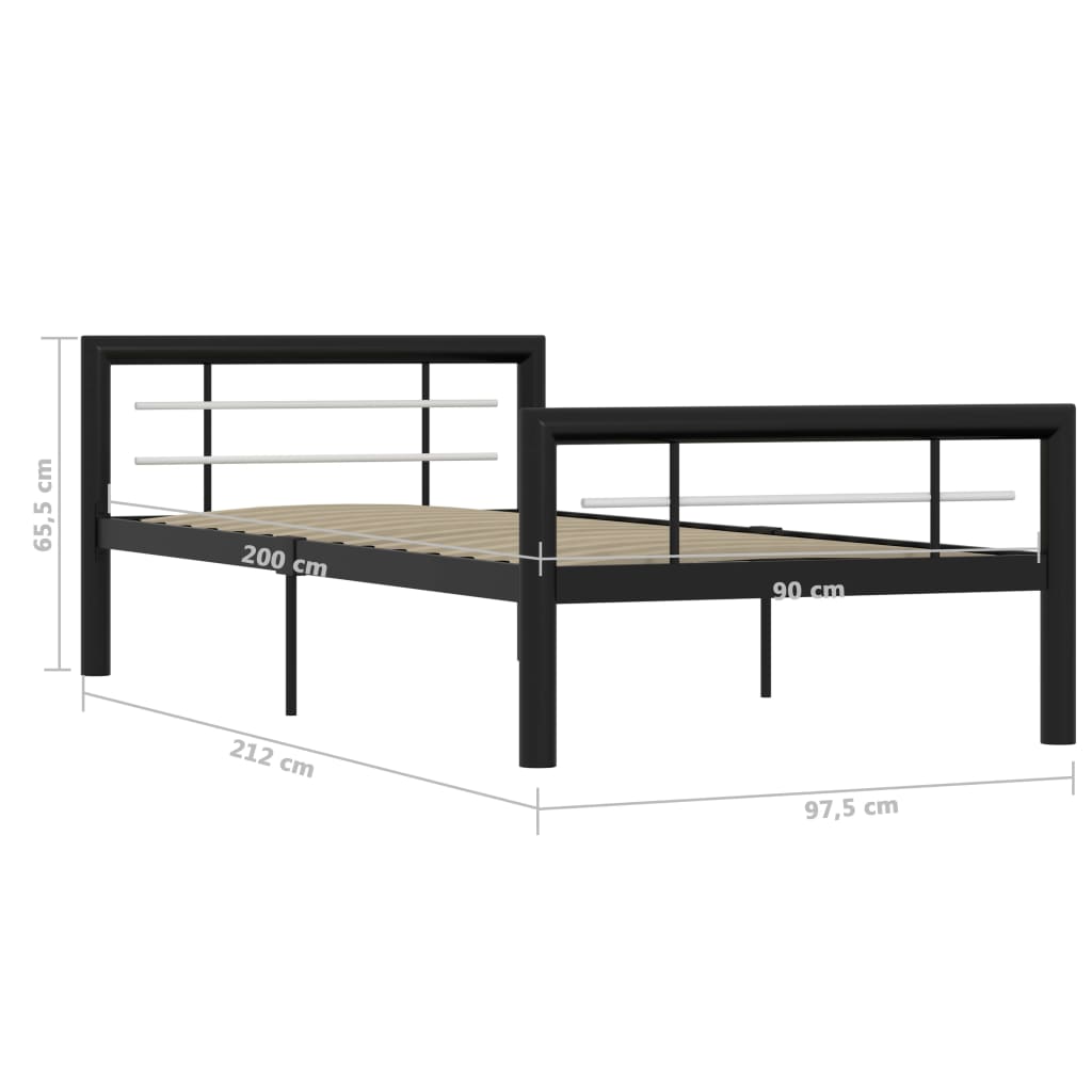 vidaXL Cadru de pat, negru și alb, 100 x 200 cm, metal