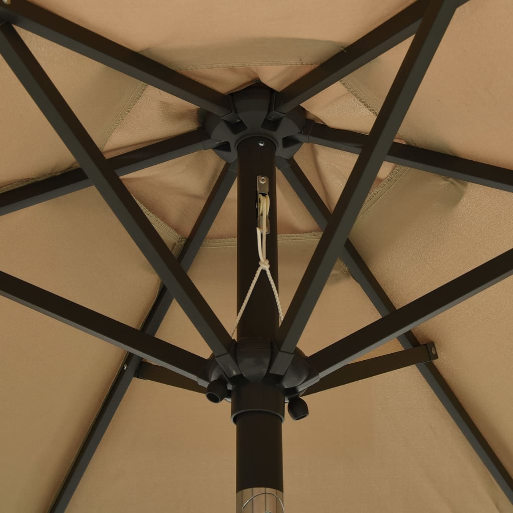 vidaXL Umbrelă de soare cu lumini LED, gri taupe, 200x211 cm, aluminiu