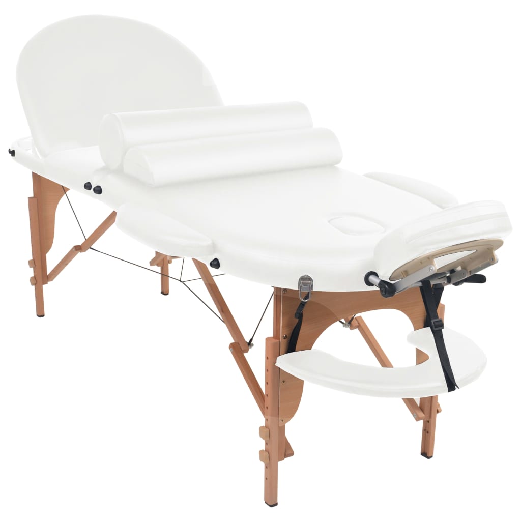 vidaXL Masă de masaj pliabilă, 4 cm grosime, cu 2 perne, alb, ovală