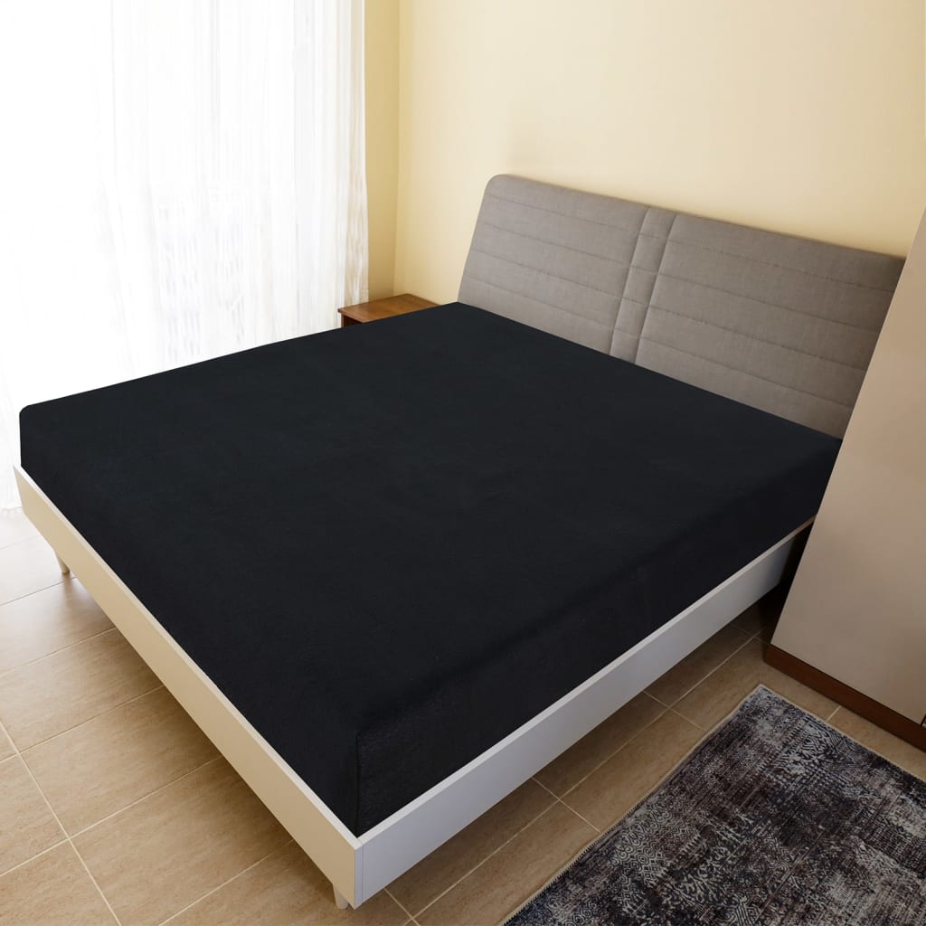 vidaXL Cearșaf de pat cu elastic, negru, 100x200 cm, bumbac
