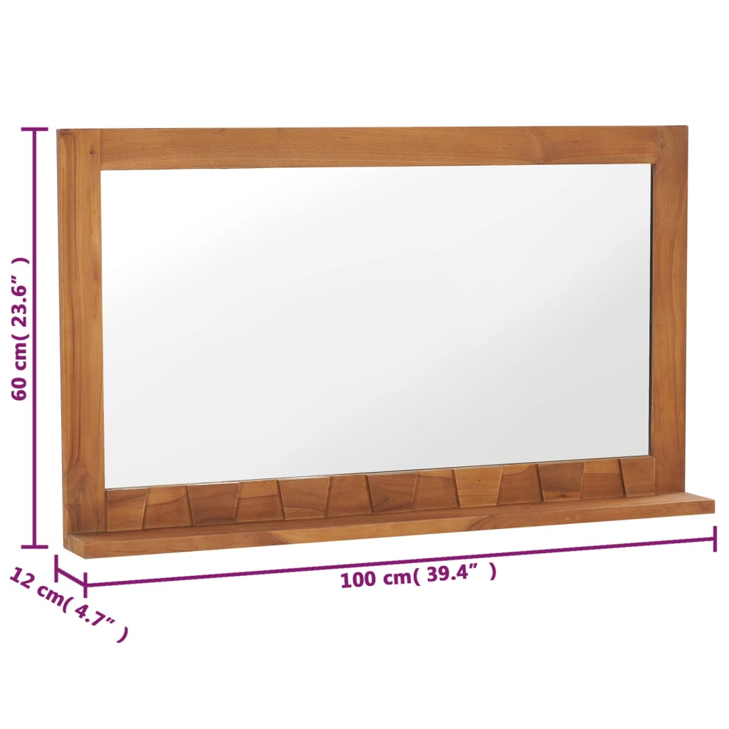 vidaXL Oglindă de perete cu raft, 100x12x60 cm, lemn masiv de tec