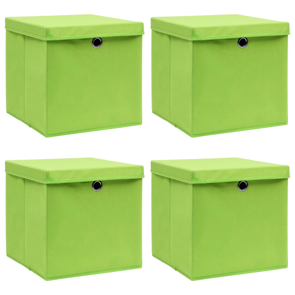 vidaXL Cutii depozitare cu capace 4 buc. verde, 32x32x32 cm, textil