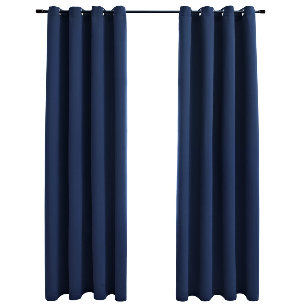 vidaXL Draperii opace cu inele metalice, 2 buc, albastru, 140 x 175 cm