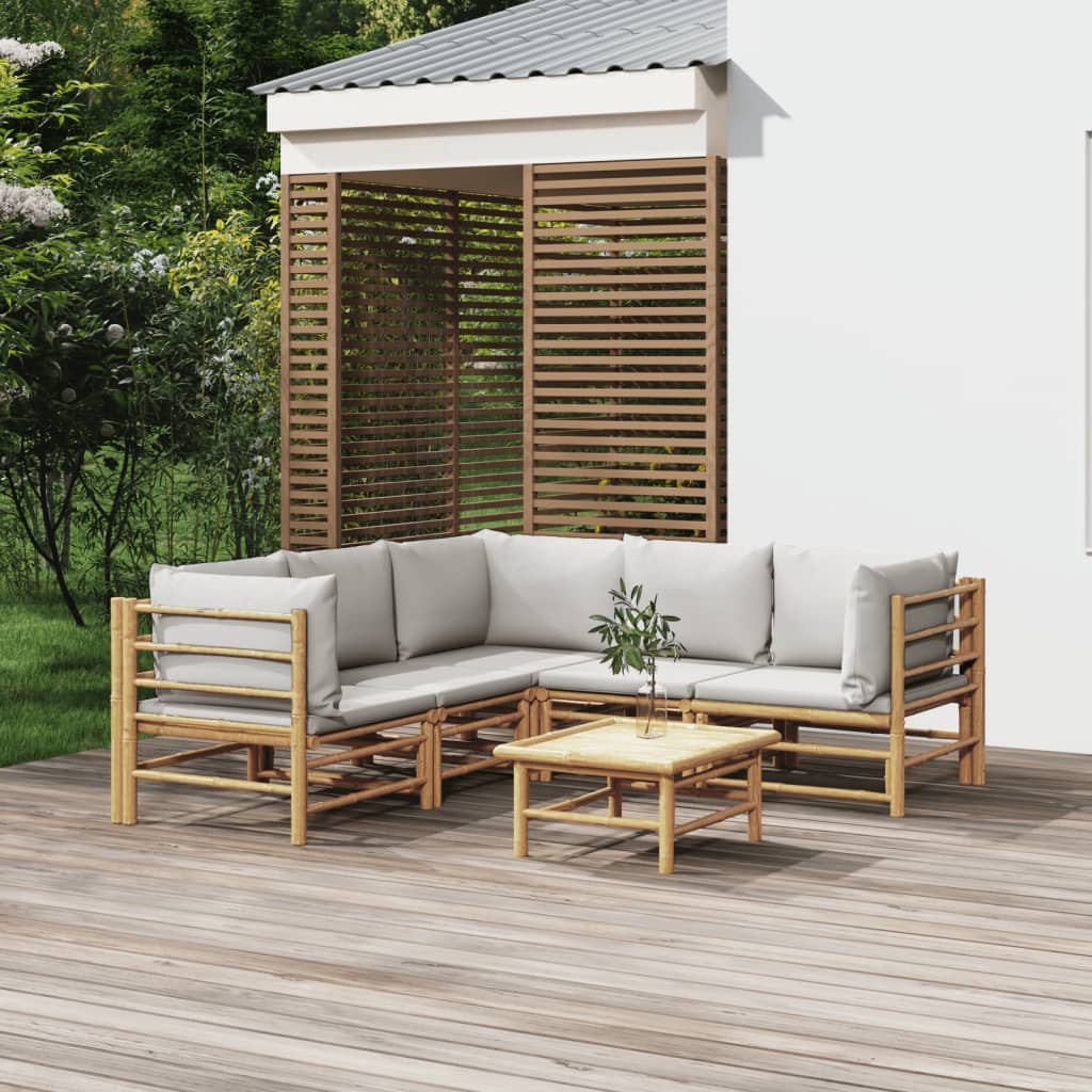 vidaXL Set mobilier de grădină cu perne gri deschis, 6 piese, bambus