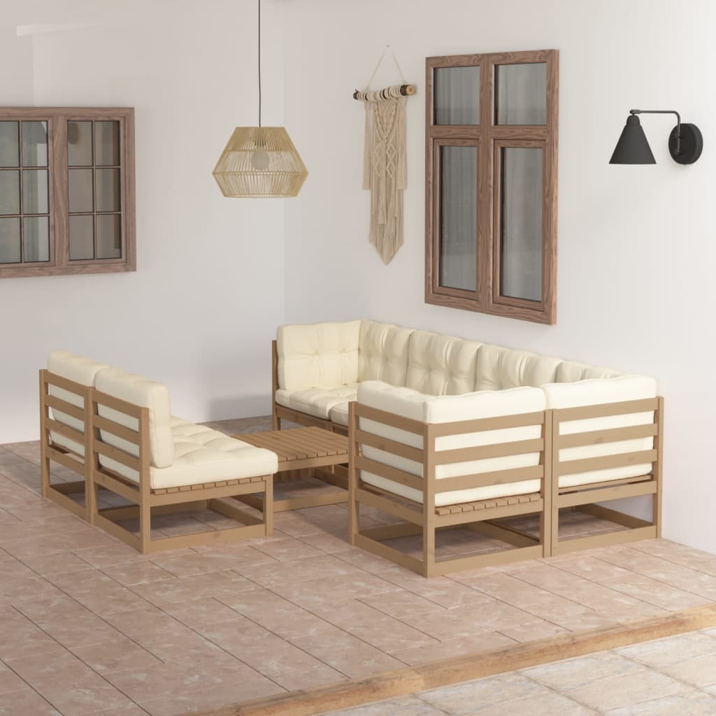 vidaXL Set mobilier de grădină cu perne, 8 piese, lemn masiv pin