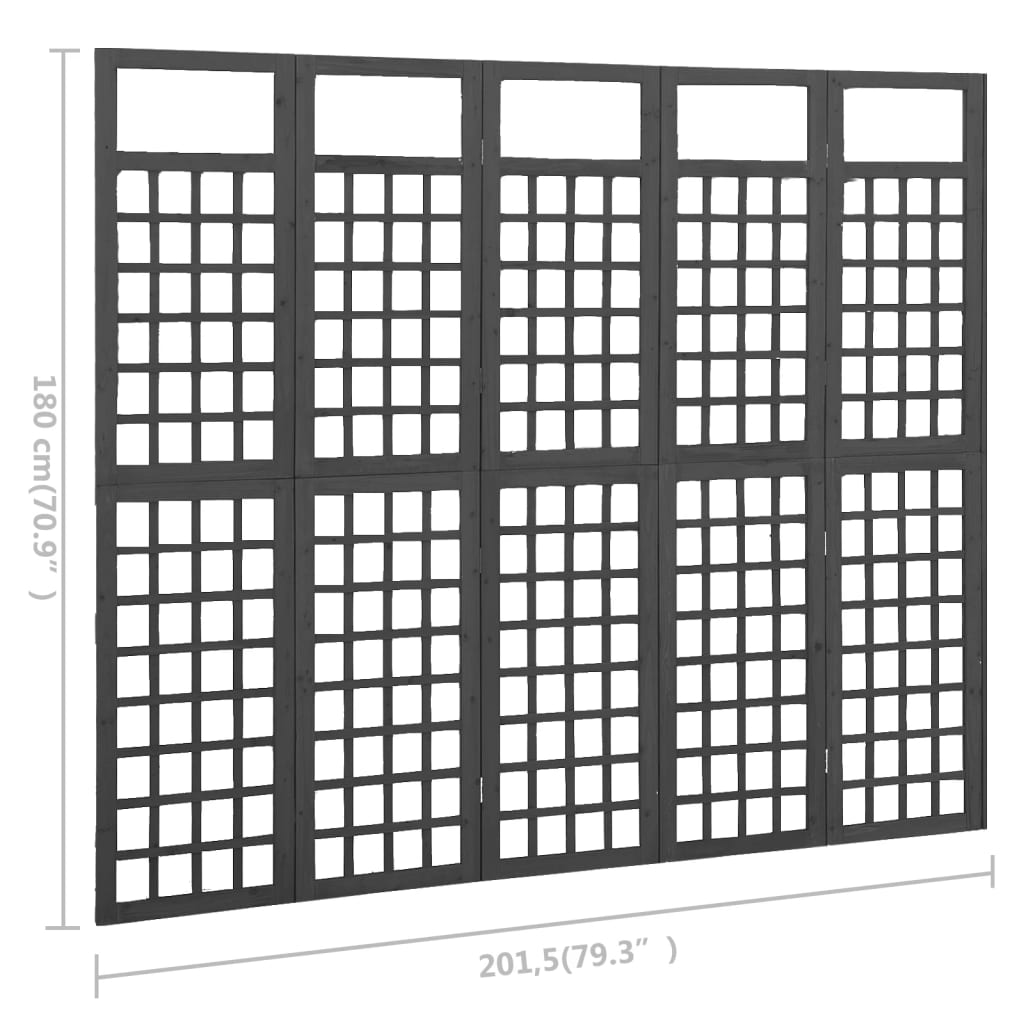 vidaXL Separator cameră 5 panouri negru 201,5x180 cm nuiele/lemn brad