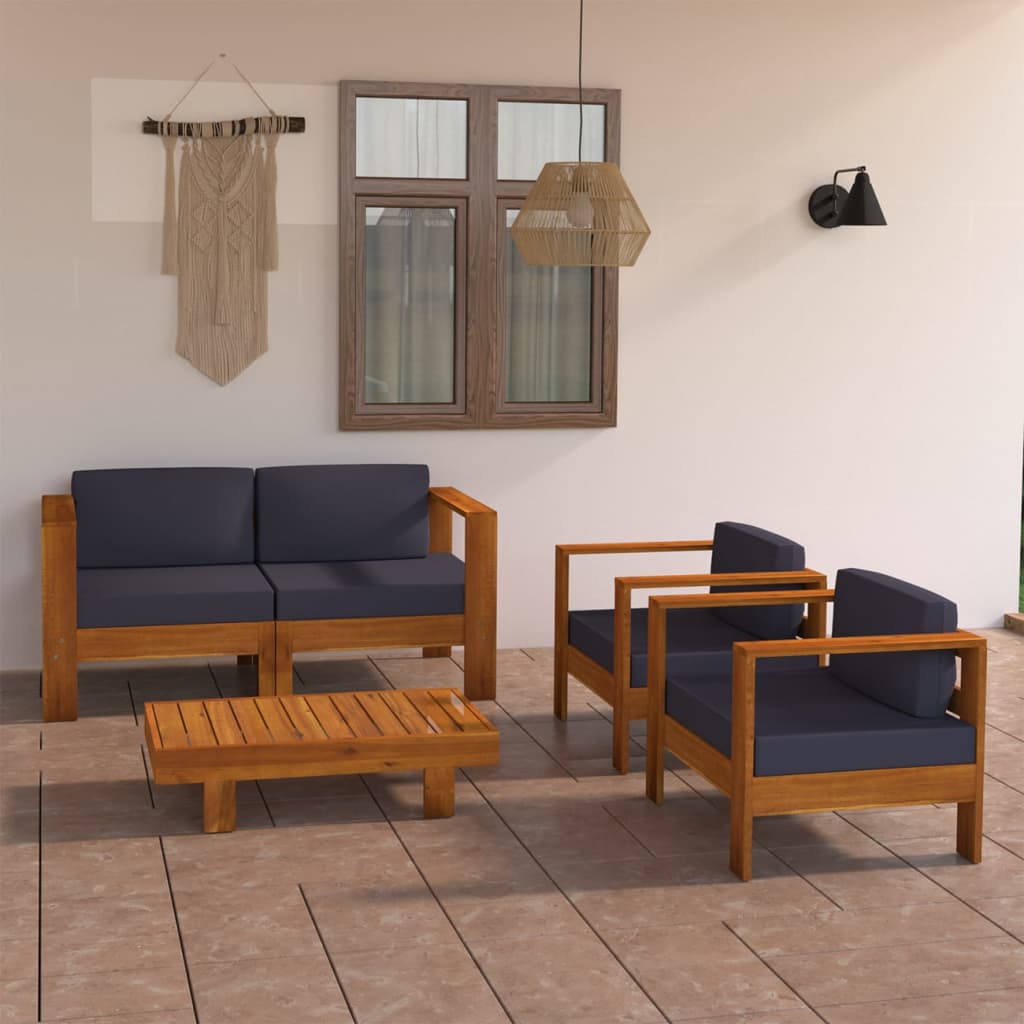 vidaXL Set mobilier grădină perne gri închis, 4 piese, lemn acacia