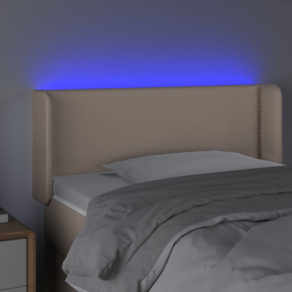 vidaXL Tăblie de pat cu LED, cappuccino 103x16x78/88cm piele ecologică