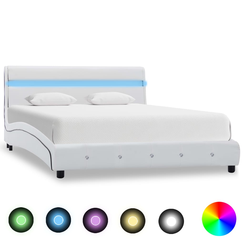 vidaXL Cadru de pat cu LED, alb, 160 x 200 cm, piele artificială