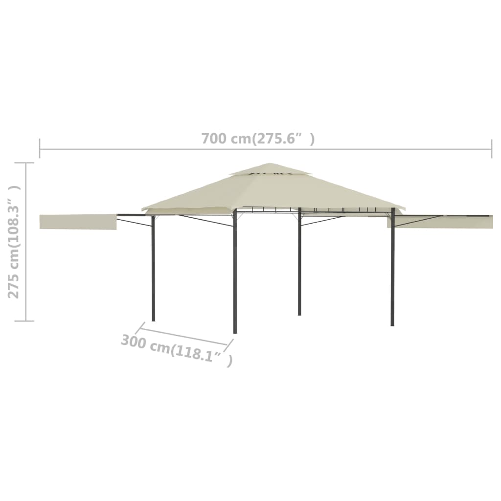 vidaXL Pavilion cu acoperiș dublu extins, 3x3x2,75 m, crem, 180 g/m²
