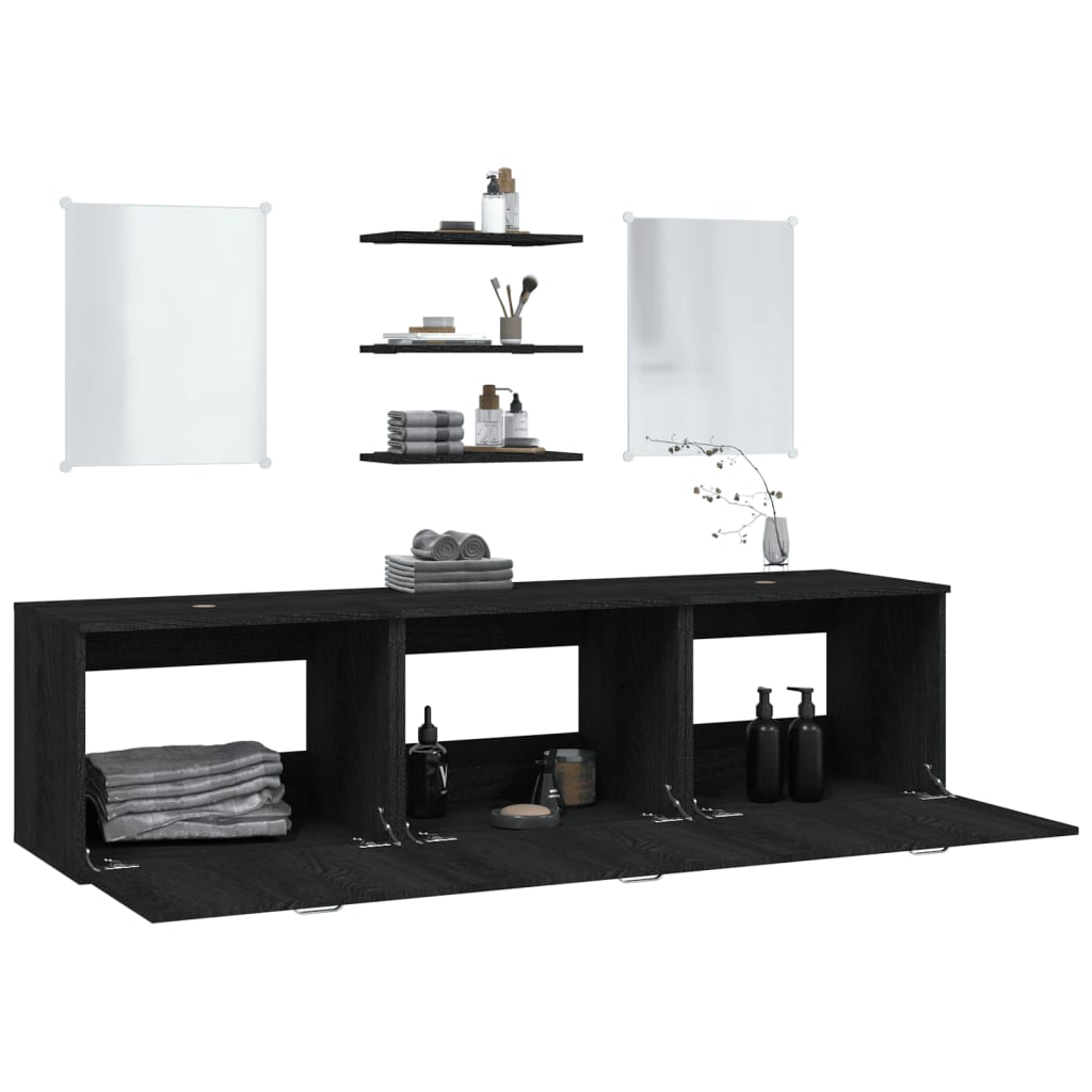 vidaXL Set mobilier de baie, 6 piese, negru, lemn prelucrat