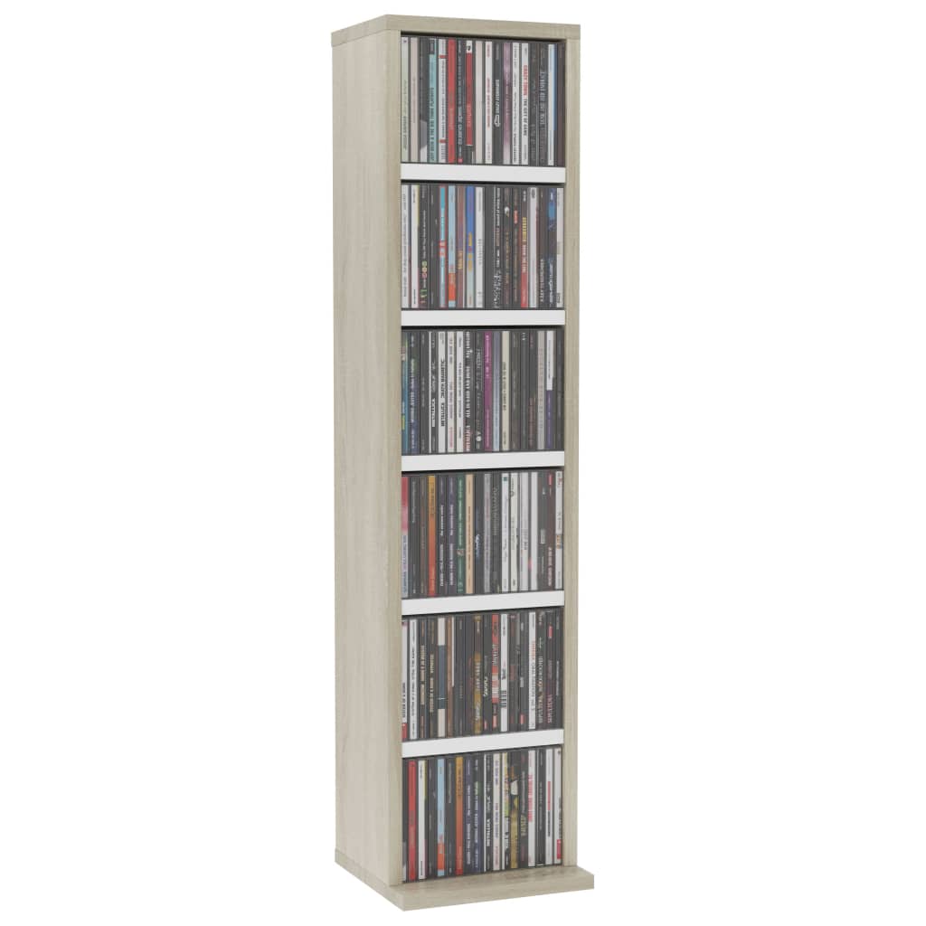 vidaXL Dulap CD-uri, alb și stejar sonoma, 21x20x88 cm, lemn compozit