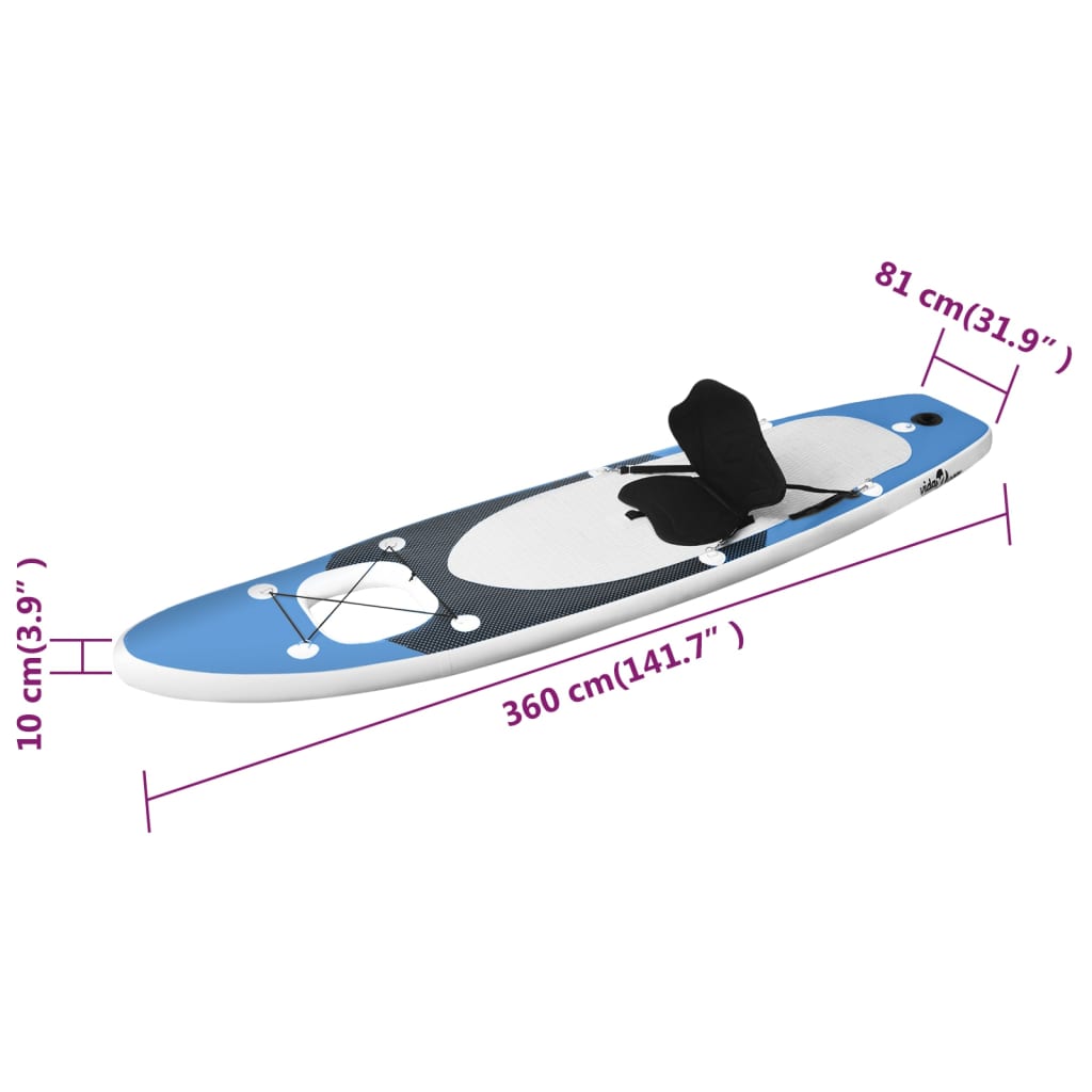 vidaXL Set placă paddleboarding gonflabilă, albastru, 360x81x10 cm