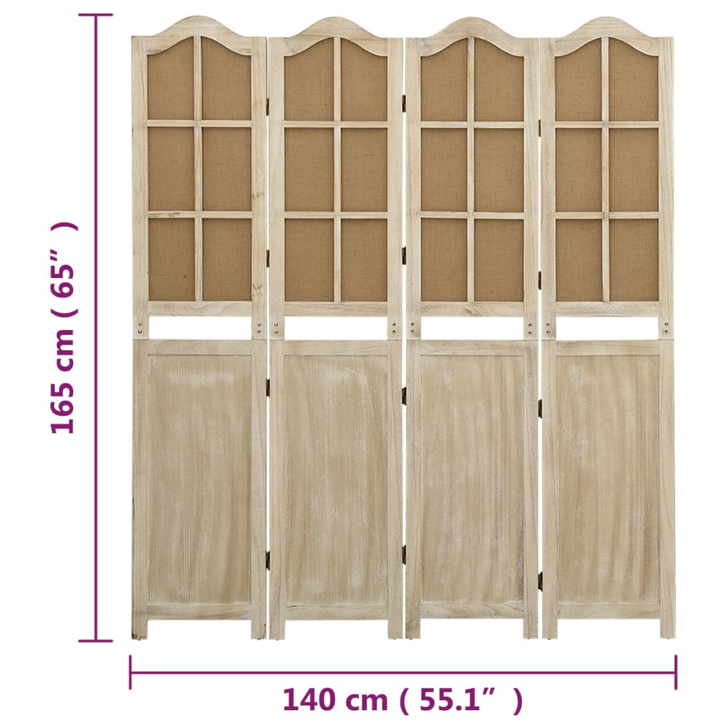 vidaXL Paravan de cameră cu 4 panouri, maro, 140x165 cm, textil