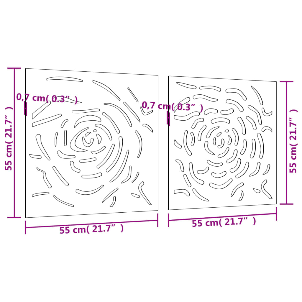 vidaXL Decor de perete 2 buc. 55x55 cm model trandafiri oțel Corten