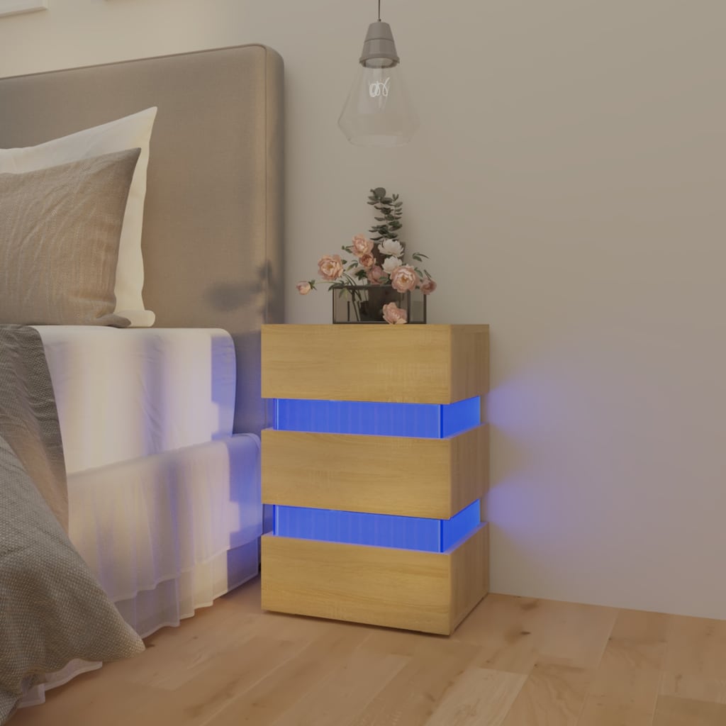 vidaXL Dulap noptieră cu LED stejar sonoma, 45x35x67 cm lemn prelucrat