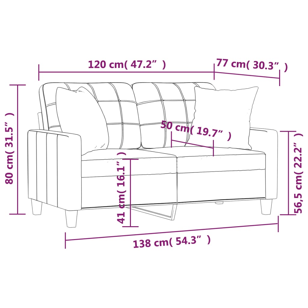 vidaXL Canapea cu 2 locuri cu pernuțe, negru, 120 cm, piele ecologică